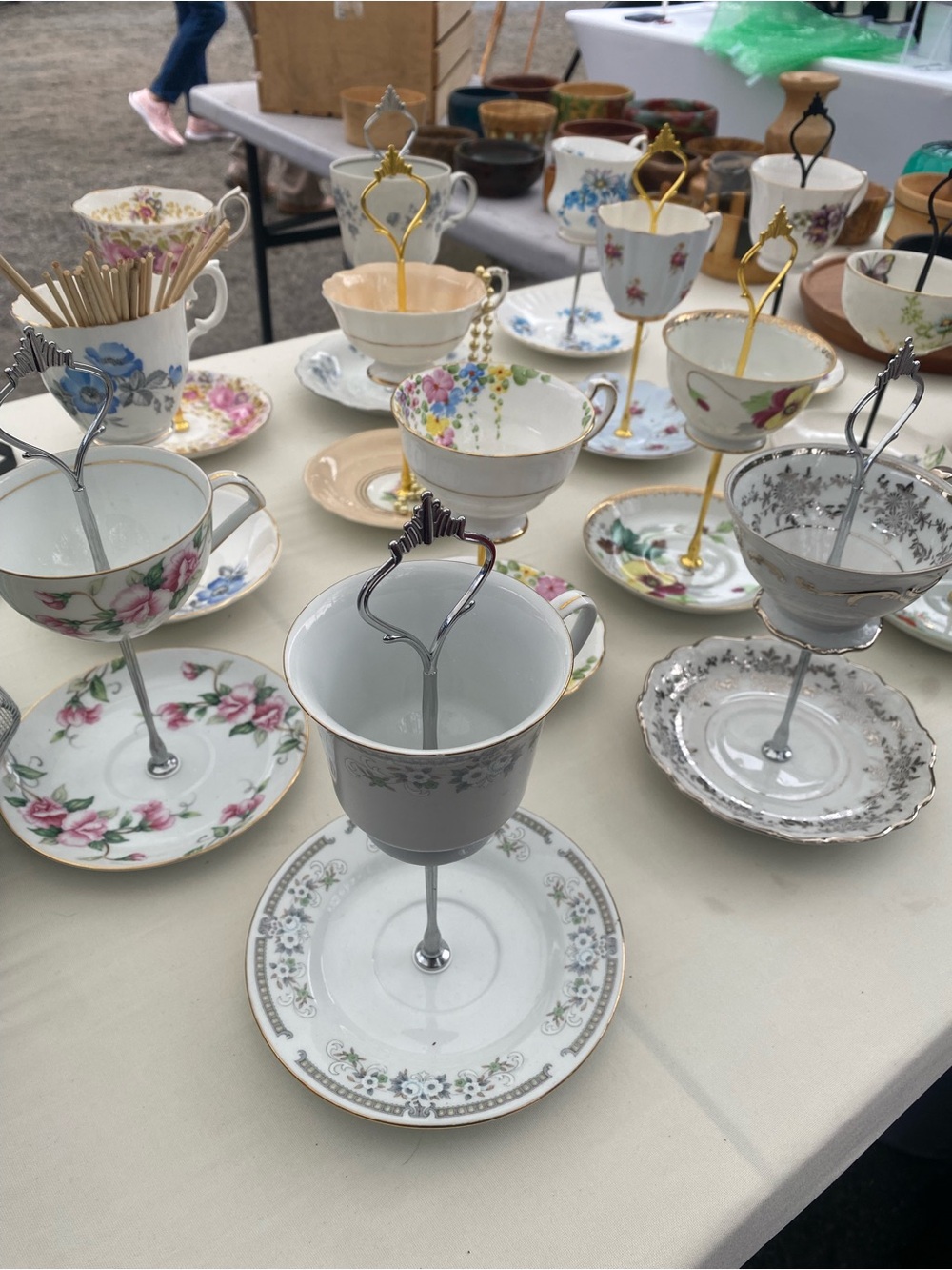 Vintage Floral Teacup & Saucer Stands - Assorted Patterns